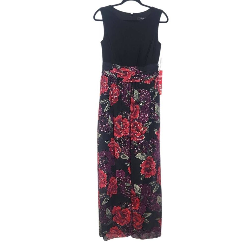 R&M Richards Black and Red Floral Cocktail Jumpsuit NWT Size 6 Wedding Guest